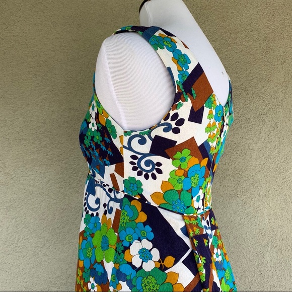 🌺 Vintage Hawaiian Barkcloth Dress Mod Print Tiki 🌺 - Picture 7 of 13